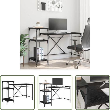 Holzschreibtisch - Schreibtisch Schwarz Eichen-Optik 135 x 50 x 90 cm (1/5)
