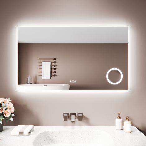 SIRHONA Miroir lumineux de salle de bain - Miroir de Salle de Bain Intelligent avec Bluetooth Anti-Buée, 3 Tons de Lumière, Prise Intégrée, 100x60 cm