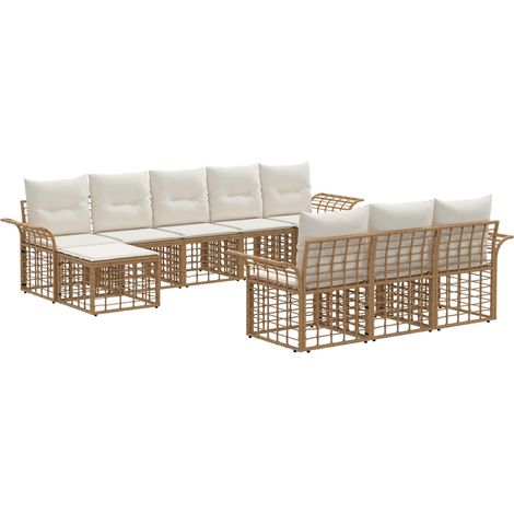 Outdoor-Sofagarnitur 10 pcs Natürlich und Cremweiß Polyester vidaXL