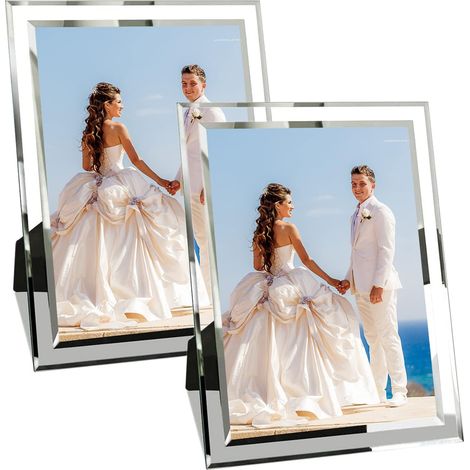 Cadre Photo Argenté en Verre Lot de 2, 15x20cm Cadres Pailletés pour Photos de Mariage, Bébé (1/5)