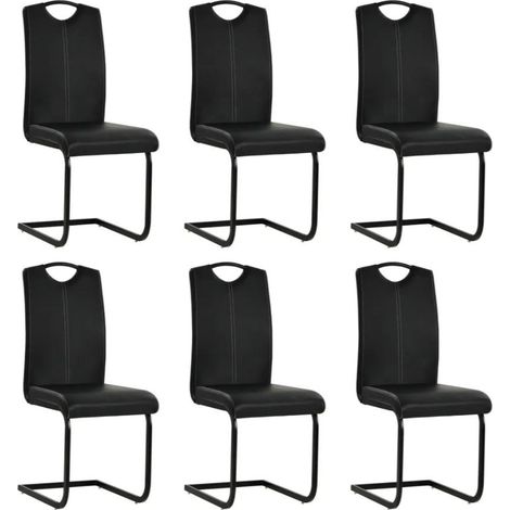 Chaise similicuir noir et pieds métal chromé Mikarelane - Lot de 6 (1/5)