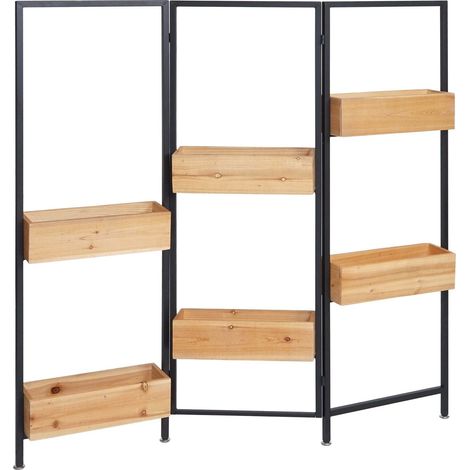 [NEUWERTIG] Raumteiler mit Pflanzkasten HHG-477, Blumenkasten Raumtrenner, Holz-Stahl 116x118cm Gestell schwarz, naturfarben