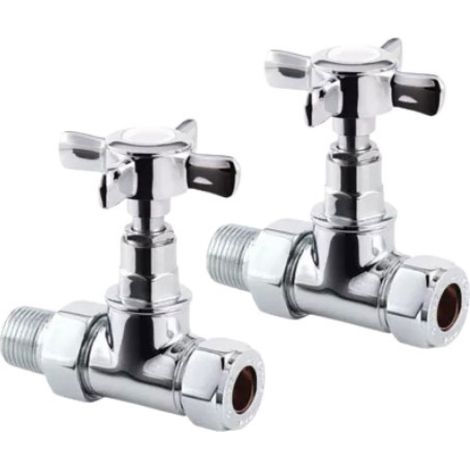 Heatwave Crosshead Chrome Straight Radiator Valves Pair (1/2)