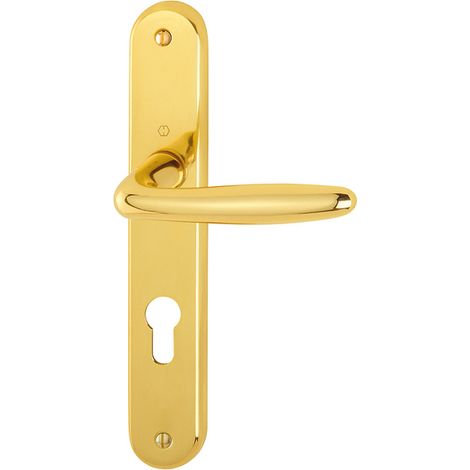Hoppe – Ensemble roissy clé I – Poignée de porte d'intérieur 228x38mm – Laiton poli – Entraxe 195mm – Fixation visible M4 (1/3)