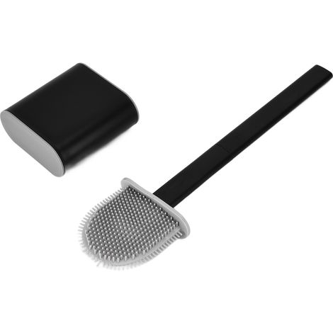 Brosse de toilette avec manche carré détachable, brosse de nettoyage des recoins de salle de bain et bac de récupération des condensats, noire (1/5)