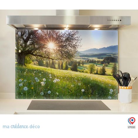 Fond de hotte : Paysage nature et soleil - Verre trempé - 90 cm - 60 cm (1/5)