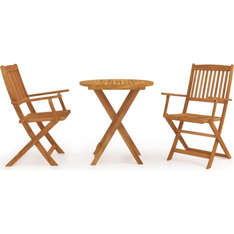 Mobilier à dîner de jardin pliable 3 pcs Bois d'acacia solide 4 (1/5)