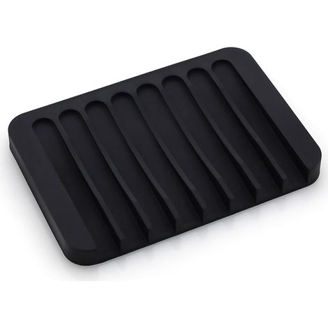 Porte-savon en silicone autonettoyant, porte-savon antidérapant pour douche, salle de bain et cuisine, plateau à séchage rapide pour prolonger la durée de vie du savon (noir) (1/5)