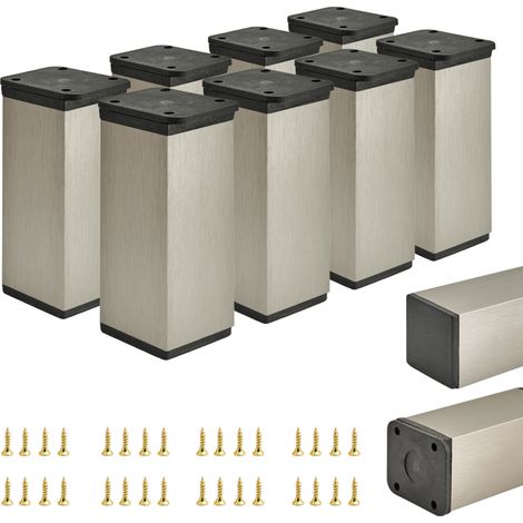 8 x Basic-Möbelfüße Querschnitt 40 x 40 mm Höhe 100 mm Farbe: Edelstahl Inkl. Schrauben (1/5)