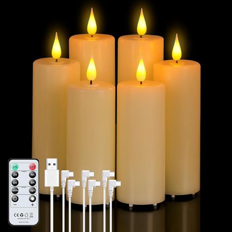 6 Bougies à Led Rechargeable avec Télécommande (12cm/14cm/16cm) Bougies LED Graduable Bougies Sans Flamme pour Fête Décoration de la Maison, Camping, Mariages (1/5)