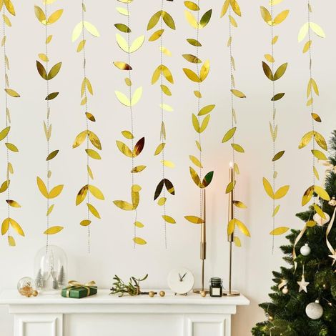 4 guirlandes feuilles or 4 m chacune, paillettes, déco mariage/Noël/anniversaire (1/5)
