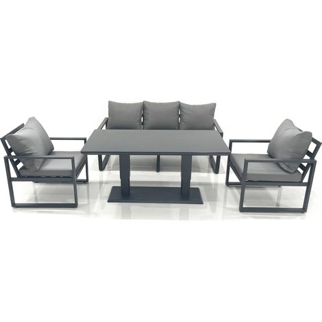 Fimous Outdoor Aluminium Garden Furniture Set with Adjustable Rising Lifting Dining Table 3 Seater Sofa 2 Chair Dark Grey (1/4)