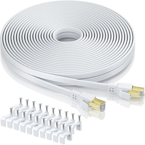 Câble Ethernet Cat8 25M avec Clips,40Gbps 2000Mhz Plat, Blanc (1/5)