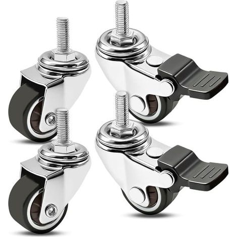 Quatre roulettes de meubles de 32 mm, roulettes pivotantes non marquantes et verrouillables à filetage M6 x 15 mm, capacité de charge de 30 kg. (1/5)