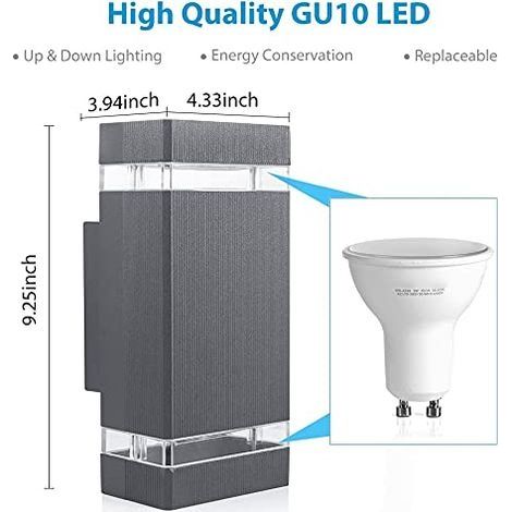 Nach unten gerichtete Außenwandleuchte mit zwei 5-W-LED-Lampen in Warmweiß, Gehäuse aus Aluminiumdruckguss, wasserdicht (IP44), schwarz (1/3)