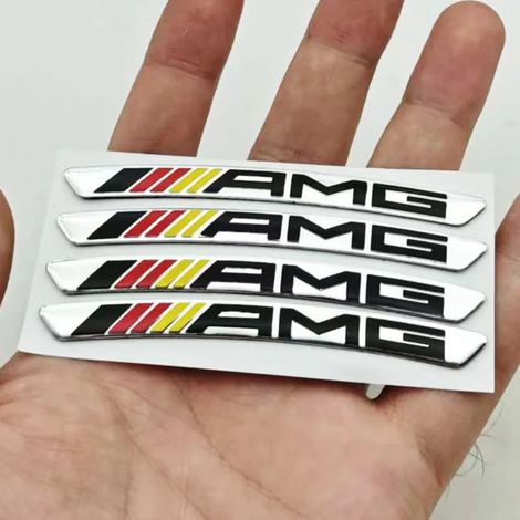 (Jaune argenté) - Lot de 4 autocollants décoratifs en aluminium pour jantes de voiture, compatibles avec les modèles Mercedes-Benz AMG W204, W205, W211, W212, W213, W176 et W124. Accessoires (1/5)