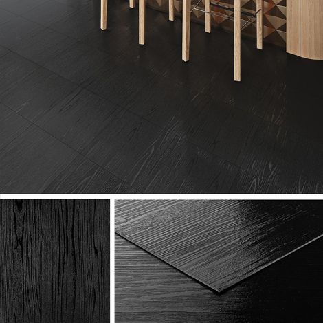 Dalle PVC Adhesive Sol Bois Noir 30x30CM Lino Sol Adhesif Noir Imperméable Carrelage Adhesif Sols Salle de Bain Parquet Adhésif Sols PVC Adhésif Foncé Bois Salon Cuisine Chambre, 4 Dalles (1/5)