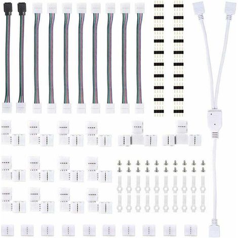 Connettori per strisce LED, kit di connettori per strisce luminose a LED, con connettori maschio a 4 pin, connettori LED a forma di L, connettore per strisce LED RGB 5050, per set di accessori di este (1/5)