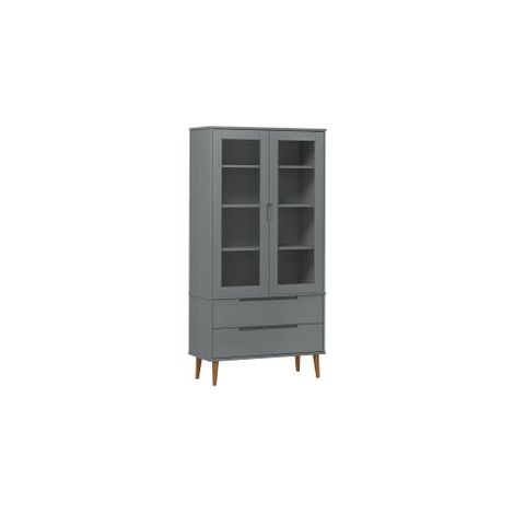 Armoire à vitrine MOLDE Gris 90x35x175 Bois de pin massif (1/5)
