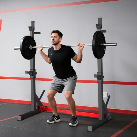 Squat Rack,Support d'Haltères Réglable,Cages de Squat Multifonction,Repose Haltères,Chandelles Musculation pour Gym,Max.250kg (1/5)