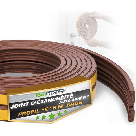 Joint Porte Entree, Fenetre, Isolation Porte, Fenetre Anti Froid - Bande d'étanchéité autocollante pour portes et fenêtres - 6m - Profil E Marron - Bande d'étanchéité anti-collision (1/5)