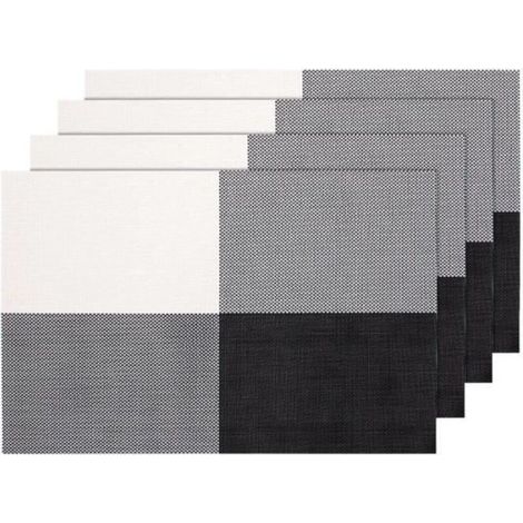 Lot de 4 Sets de table tressé gris noir blanc (TS-51)