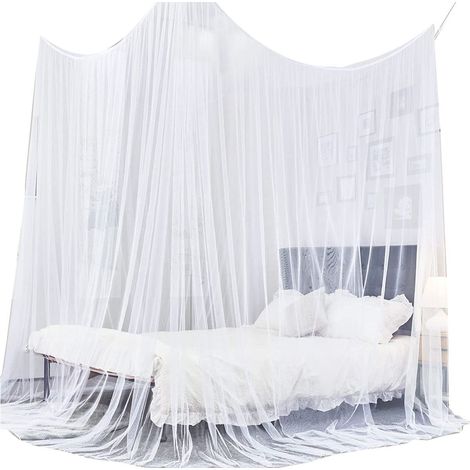 Filiyano-Rideaux d'angle pour lit quatre, rideaux d'angle pour lit quatre, rideaux pour lit à quatre tringles, blancs (1/5)