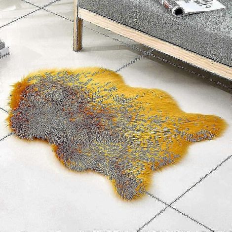 Tapis moelleux en fausse fourrure de mouton (Yellow Camel) pour salon, chambre, sol, tapis doux et moelleux, décoration intérieure (1/3)