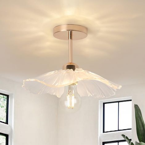 Plafonnier LED fleur design, luminaire suspendu rétro pour cuisine, chambre et couloir, lampe plafond décorative en verre (1/5)
