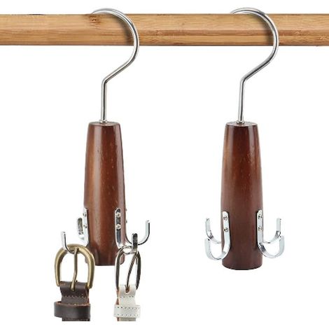 Cintre multifonctionnel antidérapant pour penderie, organisateur robuste et durable avec huit crochets, structure en bois solide renforcée par des vis métalliques (1/5)