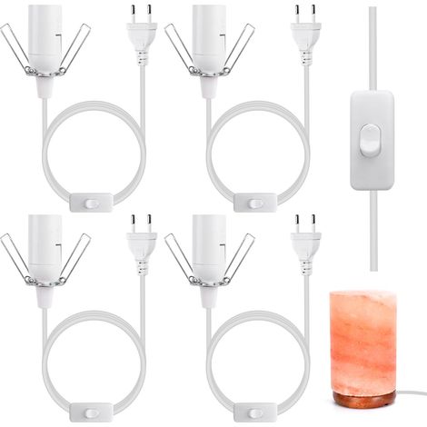 Cordon De Lampe De Sel,4 Pièces 1,8 m,E14,250V,Support Lampe Douille,Cordon De Lampe Douille,Isolation Câble Douille Pour Lampe De Sel Pour Lustres,Cuisine,Lampadaires(Blanc) (1/5)