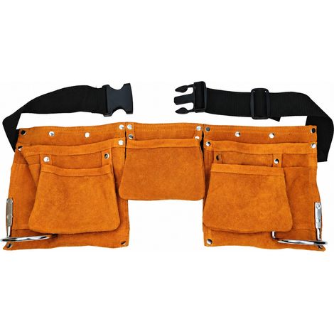 Sacoche porte-outils de hanche double poche multicouche en cuir de vachette jaune 52 × 20 × 2 cm 500 g – Livraison gratuite (1/5)