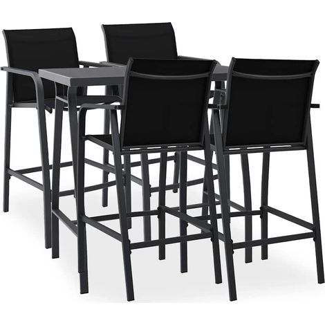 5 pcs Ensemble Table de bar + 4 Chaises de bar de jardin - Table Haute avec 4 Tabourets Noir BV788079 - BonneVie (1/4)
