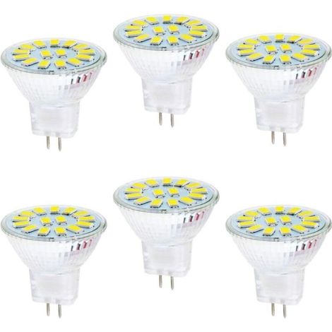 Ampoules LED MR11, paquet de 6, LED 5W, peuvent remplacer les ampoules halogènes 40W, douille GU4 à double broche, 6500K, AC/DC 12V. (1/4)