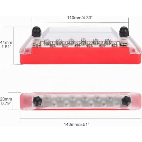 Bloc de distribution d'alimentation 12 V avec 2 bornes à vis M6 (1/4") et 12 vis à tête creuse M4 (n° 8), bornier à barres omnibus, barres omnibus positives et négatives pour automobile (1/4)