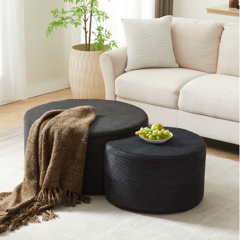 Mesa auxiliar tapizada redonda multifunción negra OKMYHOME (1/5)