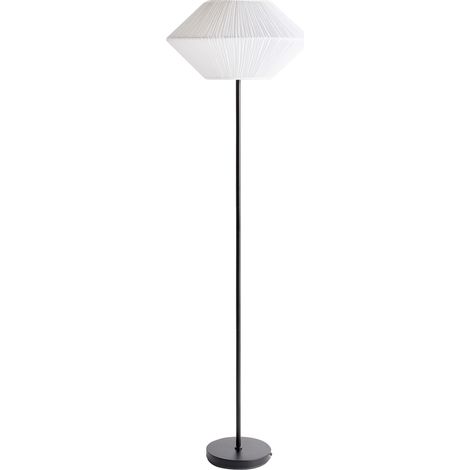 Lampadaire Moderne en Métal Abat-Jour en Tissu Accessoire Décoratif Luminaire Salon Chambre Blanc Maketsi