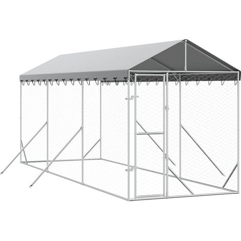 Maison Exclusive - Outdoor-Hundezwinger mit Dach Silbern 2x6x2,5m