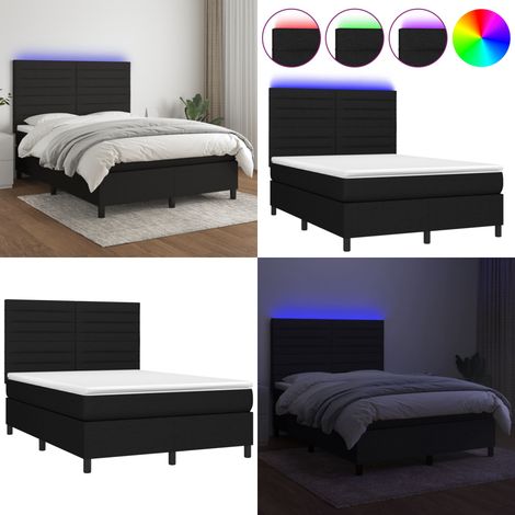 Sommier à lattes de lit et matelas et LED Noir 140x190 cm Tissu - Lit Plateforme - Lit Design - Lit Moderne - Lit Avec Rangement - Tête De Lit Ajustable - Home & Living (1/5)