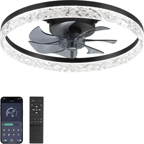 Ventilateur de Plafond, Ø50,8 Cm, Led 3000K-6500K Dimmable 10%-100%,Plafonnier Ventilateur Avec Lumière,6 Vitesses, Silencieux, Minuterie, App & Télécommande, Moderne (Noir) (1/5)