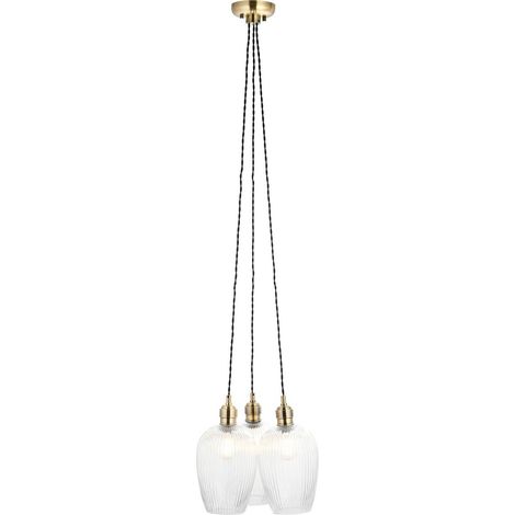 Merano Livorno Suspension Cluster en laiton antique et verre transparent strié, 3 LED 10 W E27 (1/5)