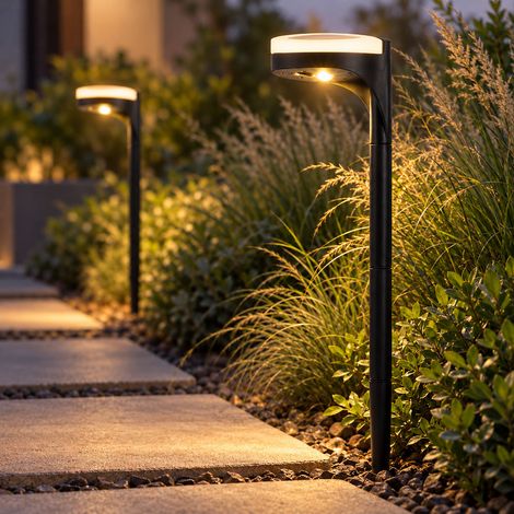 Lampada solare da giardino solare nera, plug-in, lampada solare, illuminazione dall'alto verso il basso, 13x LED bianco caldo, PxA 11x45 cm, set da 2 (1/5)