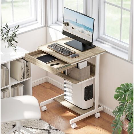 MEUBLIV Bureau compact sur roulettes avec tiroir et étagères 56x51x79 cm (1/5)