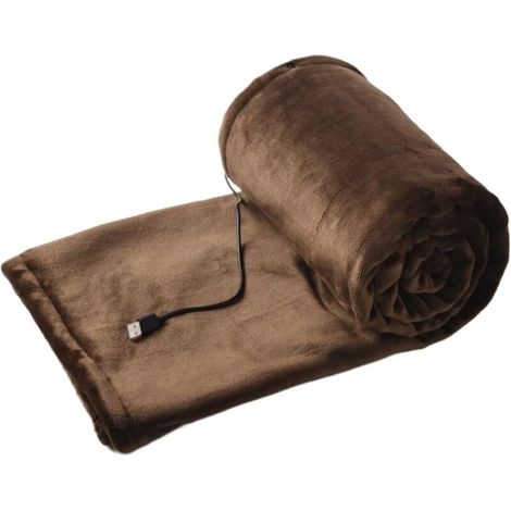 Couverture chauffante châle - Lavable - 3 positions réglables - Parfait pour porter sur les épaules ou couvrir les jambes - Marron - 100 x 80 cm (1/5)