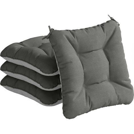 Ensemble de 4 coussins d'assise, 39,5 x 39,5 x 10 cm, coussins de chaise avec attaches, antidérapants pour l'intérieur et l'extérieur (1/5)