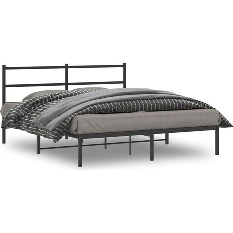Bettgestell mit Kopfteil Metall Schwarz 160x200 cm