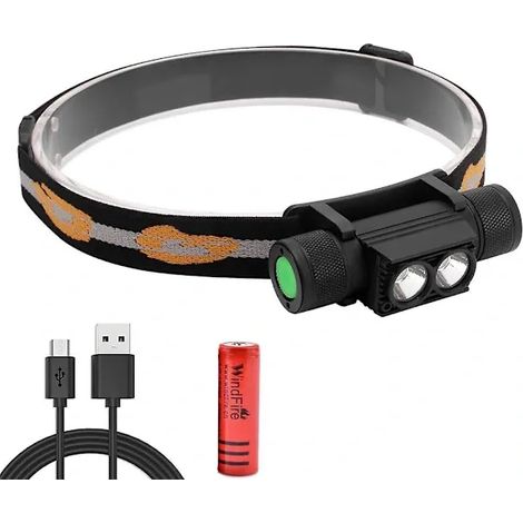 Wiederaufladbare Stirnlampe mit 1200 Lumen, 2 XML-L2 LEDs, leicht, wasserdicht, abnehmbar und mit eingebautem Akku, geeignet zum Wandern/Camping/Angeln.