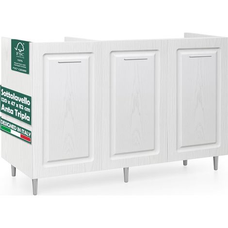 Mobile Sottolavello Cucina Componibile in Legno Boiserie Bianco Frassinato 3 Ante