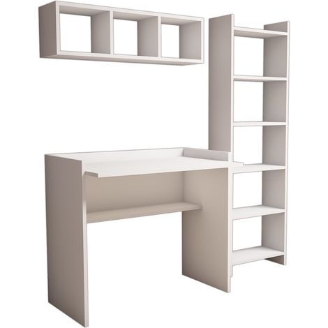 Scrivania in legno "Matilda" con libreria e mensola a muro - 90 x 58 x 80 cm - Bianco