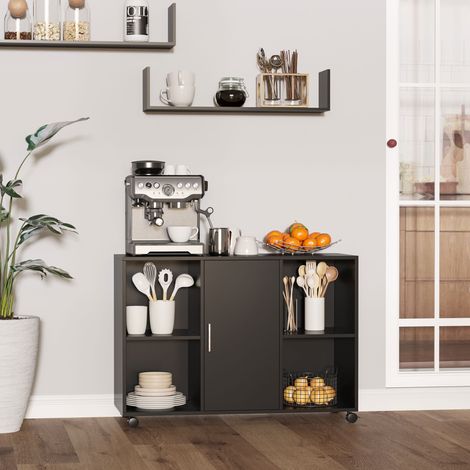 Meuble rangement imprimante sur roulettes - Organisateur de bureau mobile - 100 x 40 x 71 cm - Bois noir (1/5)